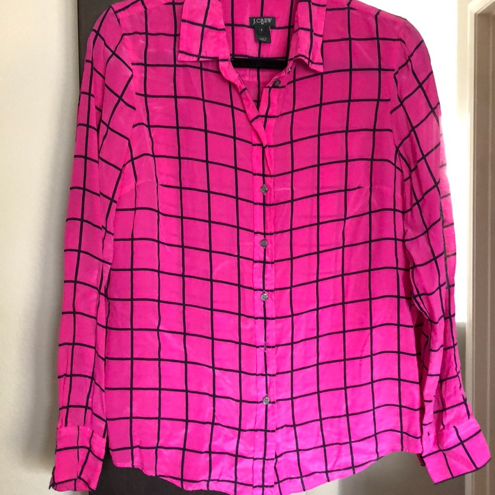 Fuchsia Grid Print Blouse - image 1